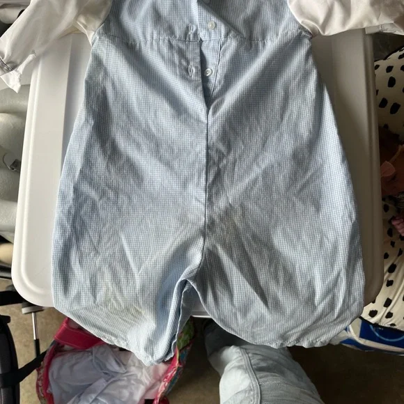 Petit Ami 6 month  blue gingham romper with Peter Pan collared shirt - Picture 3 of 8